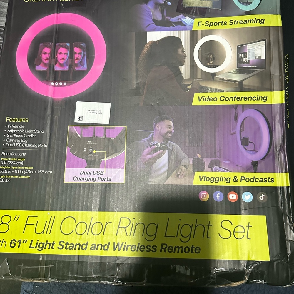 Full-Color 18" Ring Light Set with 61" Adjustable Stand - Pink